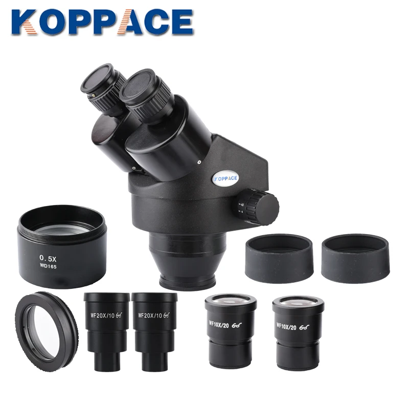

KOPPACE 3.5X-90X Black Binocular Stereo Microscope 144 LED Ring Light Mobile Phone Repair Microscope WF10X and WF20X Eyepieces