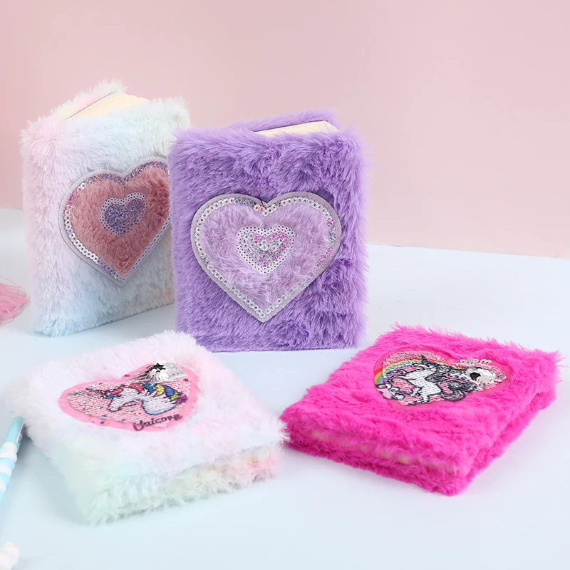 Портативные блокноты a6 с блестками в форме сердца для студентов мягкий меховой