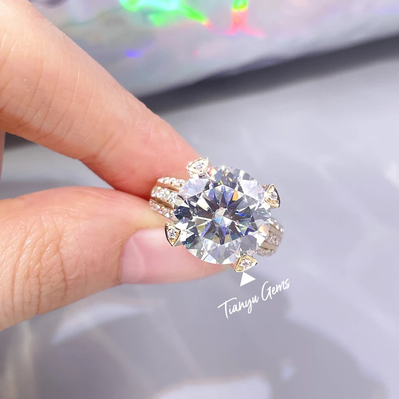 

Tianyu Gems 12mm Moissanite 14K Real Gold Rings 6ct DEF H&A Cut Gemstones Lab Diamonds HPHT Women Rings Fine Jewelry Accessories