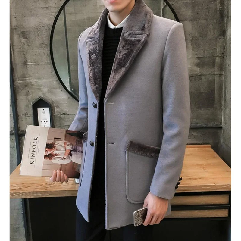 

Trench Coats Men Long Jackets Good Quality New Male Winter Wool Blends Fashion Slim Fit Casual Warm Long Woolen Coats Size 5XL