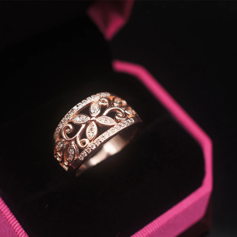 Роскошные кольца из розового золота креативные Полые Цветы S925 модные ювелирные