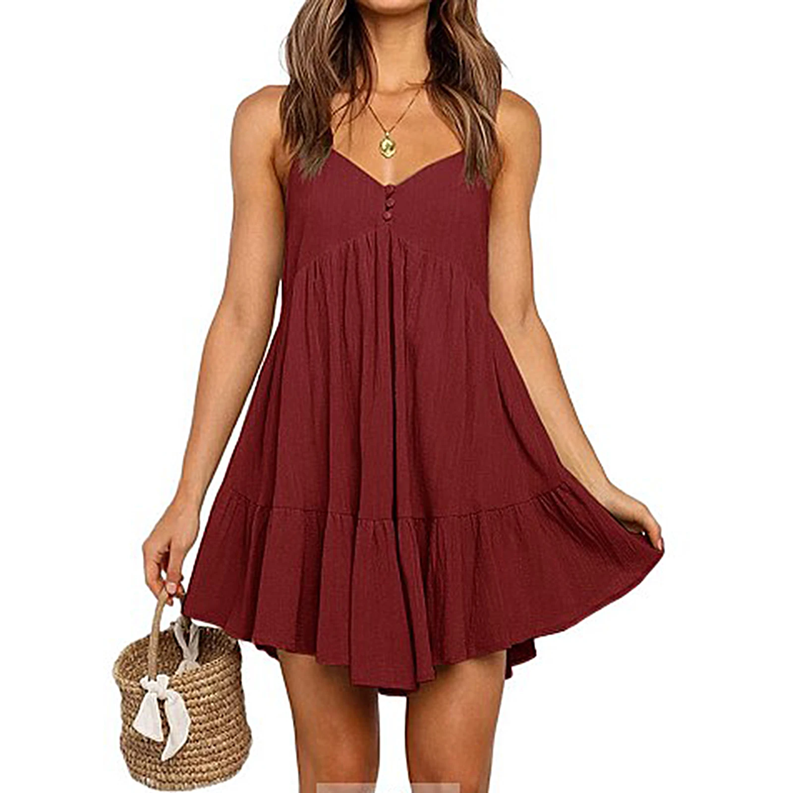 

y2k Women Summer Sleeveless Short Dress Adults Solid Color V-neck Sling Dress 2021