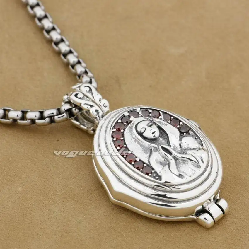 Openable Virgin 925 Sterling Silver Mary JESUS Red CZ Stone Mens Biker Rock Punk Pendant 9F006 | Украшения и аксессуары