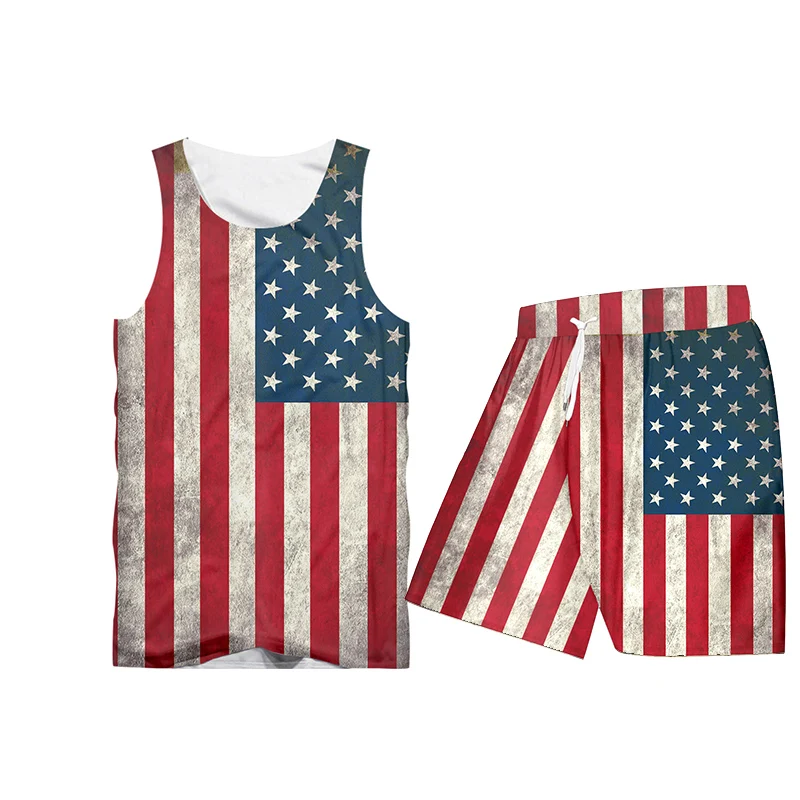 UJWI 2019 Novelty Harajuku 3d American Flag Suit Stars Stripes Print Pants And ZIP hoodie 2 Piece Set Men/women Jogger | Мужская одежда