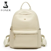 foxer new leather girls school bag simple leisure large capacity ladies travel backpack high quality ladies soft shoulder bag