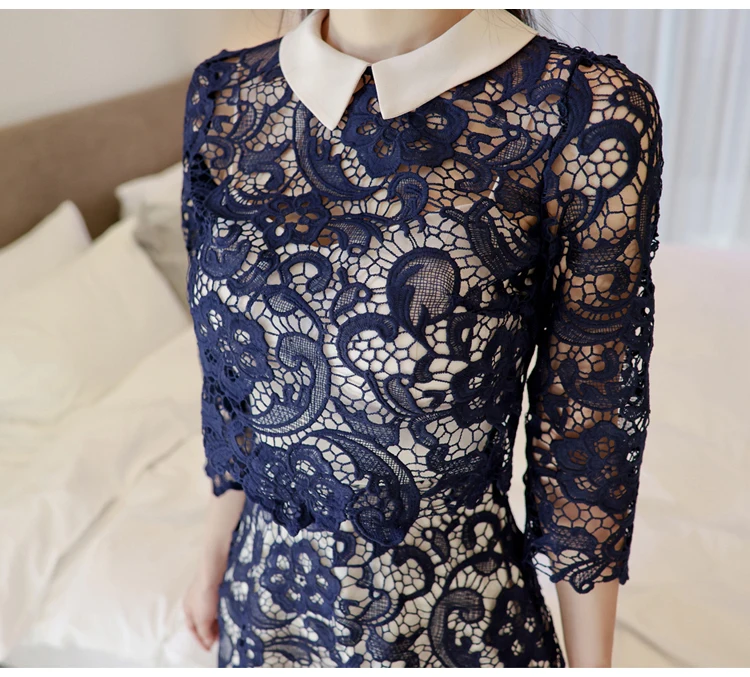 

High Fashion Ladies Two-Piece Dress Chic Vintage Lace Hollow Out Half Sleeve Women Tops And Spaghetti Strap A-Line Dress SL558