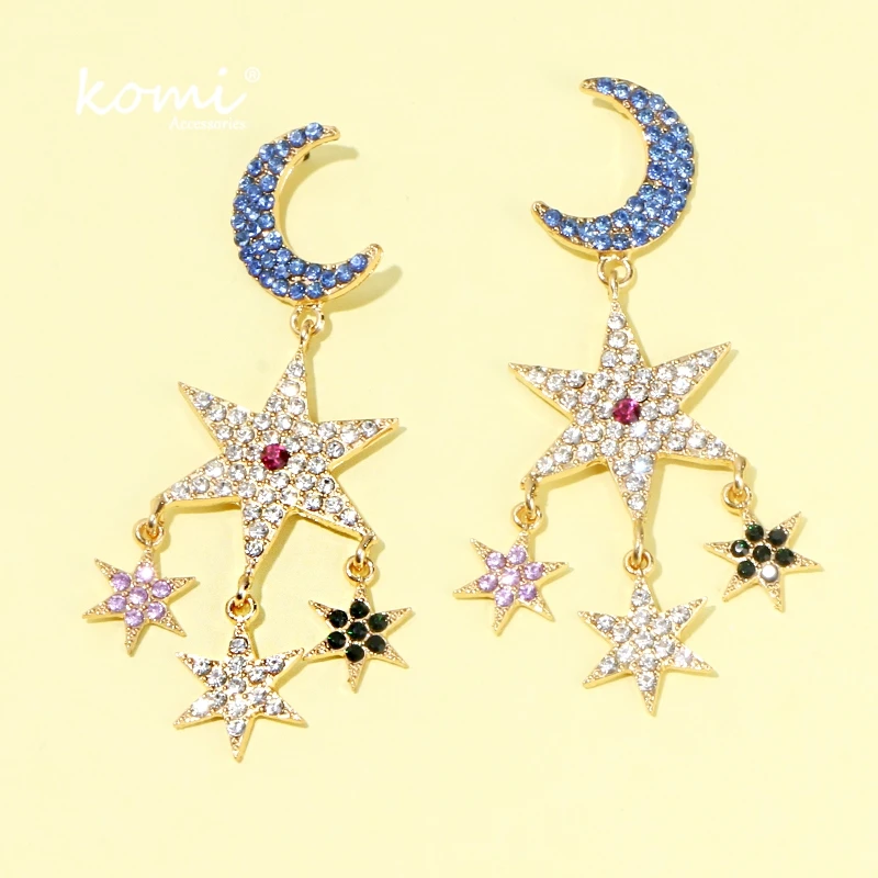 Коми богемный стиль звезды луна Кристалл Висячие серьги блестящие красочные