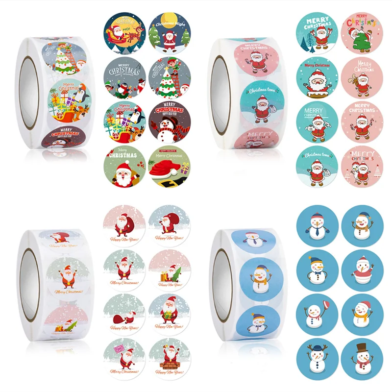 

500Pcs Round Labels Christmas Gift Box Kraft Paper Thank You Sticker Bag Flower Gift Box Cake Boxes Packaging Christmas Stickers