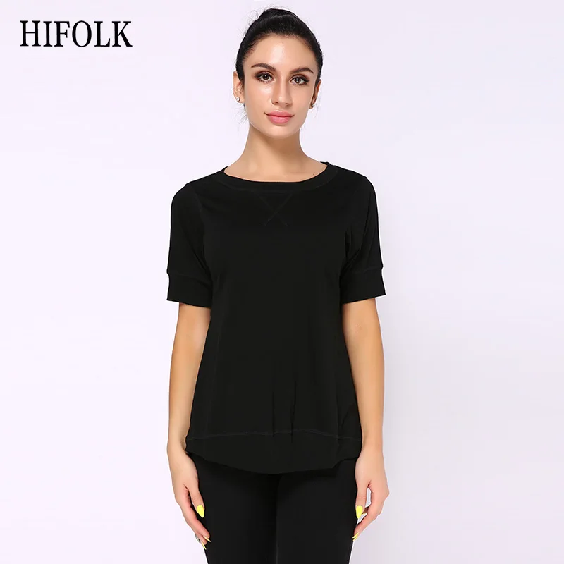 HIFOLK высокое качество женские футболки черные короткий рукав топы простые