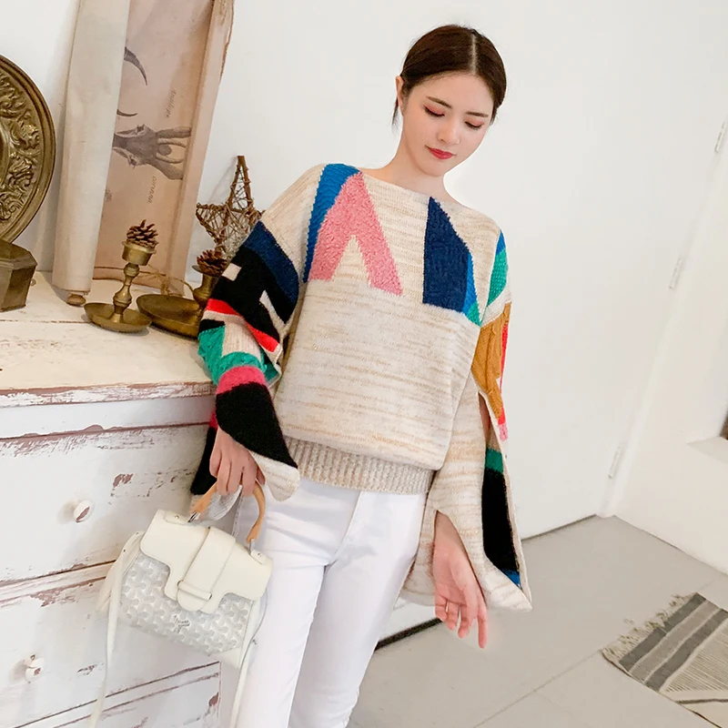 DEAT Бежевый женский шерстяной свитер с круглым вырезом и длинным рукавом