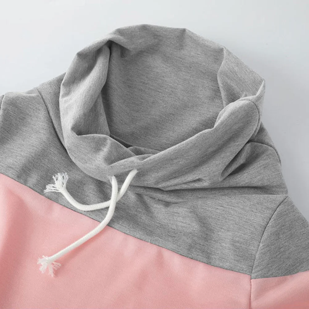 

Casual Fashion Women Autumn Color Block Drawstring Hooded Dress Pocket Long Sweatshirt Simple Women Casual Dress Vesdies