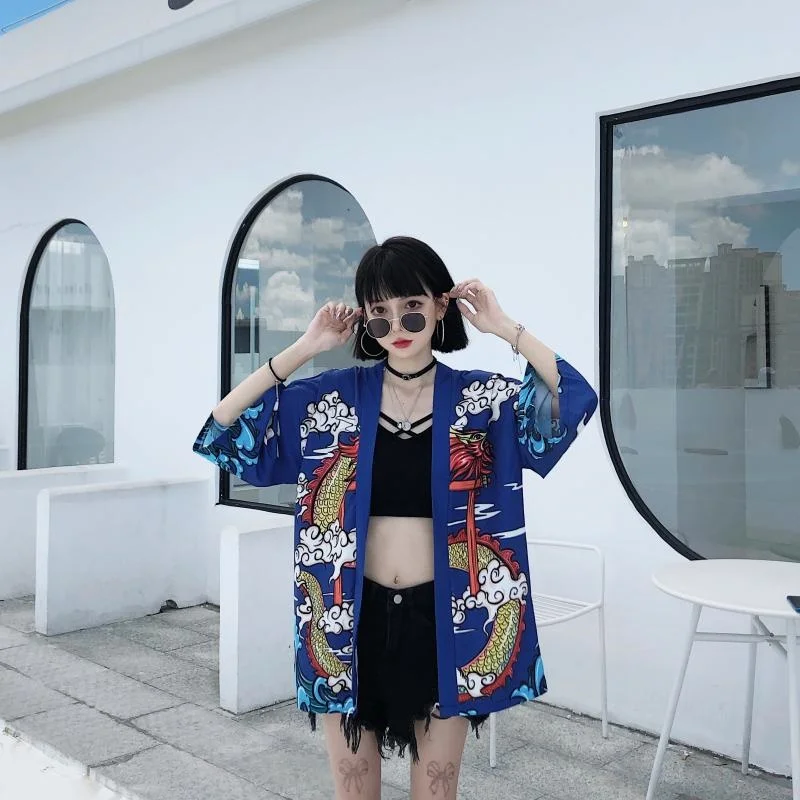 Yukata Женская Haori Традиционная японская Солнцезащитная рубашка Kimonos азиатская