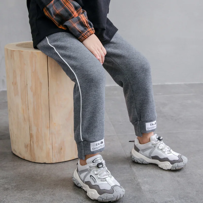 

New 2020 Boys Girls Autumn/Winter Thin Velvet Sports Casual Pants Children's Cotton Fashion Contrast Binding Soft UnisexTrousers