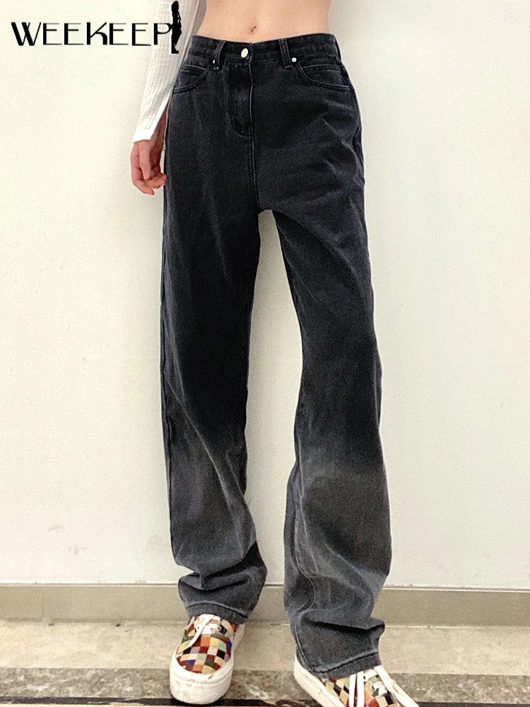 

Женские прямые джинсы Weekeep, черные джинсы с вырезами и карманами в форме сердца, уличная одежда