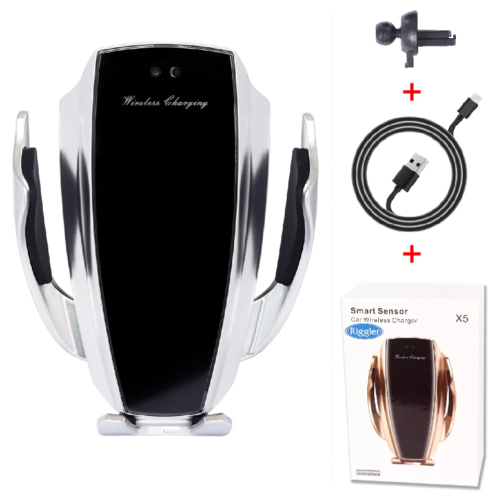 Silver Infrared Induction Qi Wireless Charger Car 10W Fast Charging Holder for Iphone XR XS 8/8 Plus Huawei P30Pro Mate20Pro - Тип штекера: Silver