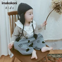 imakokoni japanese original childrens clothing gray letter wool pants loose boys and girls sports casual pants 0148