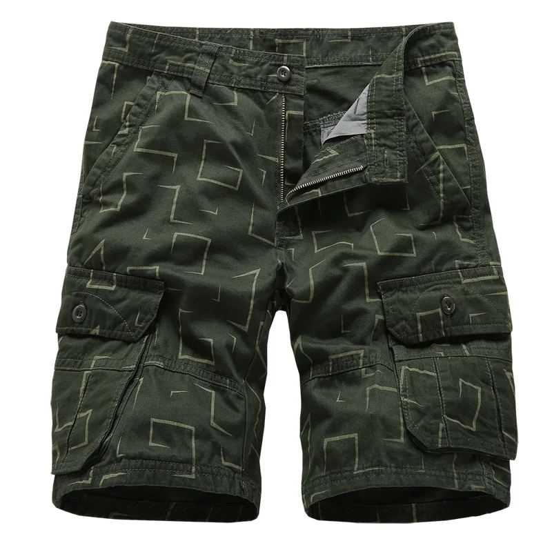 

2021 Brand Cargo Shorts Men Geometric Print Casual Cotton Tactical Short Pants Fashion Shorts for Man