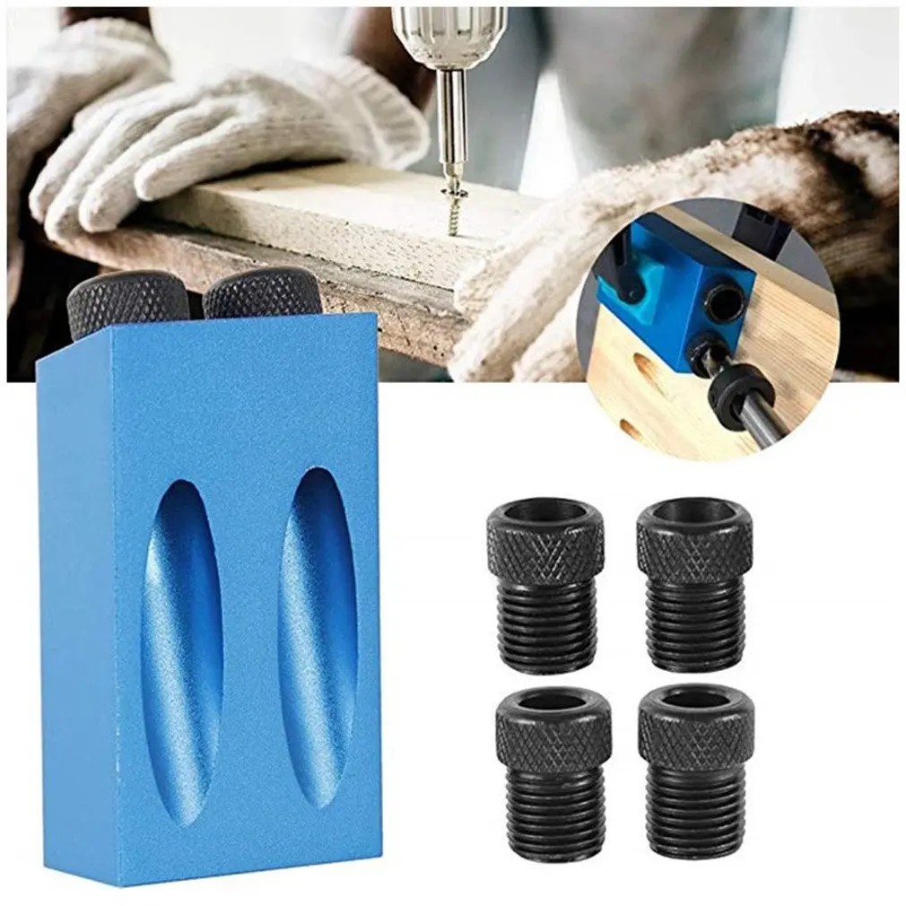 

Woodworking Bevel Hole Locator Drilling Pocket Hole Jig Kit 15 Degree Angle Drill Guide Set Hole Punch Diy Carpentry Tools