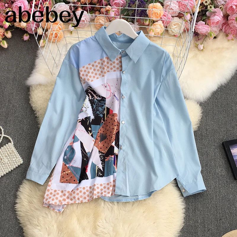 

Рубашка с отложным воротником и длинным рукавом, демисезонная свободная однобортная рубашка неправильной формы с принтом, 2021