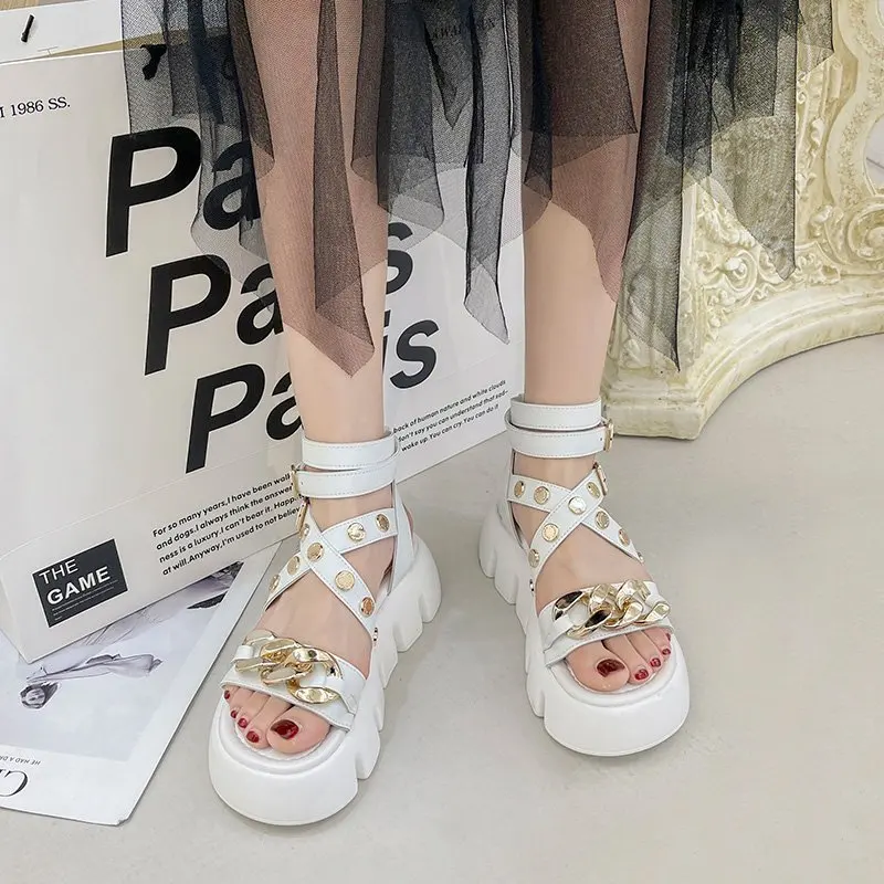 

Сандалии-гладиаторы женские на платформе, босоножки с металлической цепочкой, на толстой подошве и ремешком на щиколотке, Модные Босоножки ...