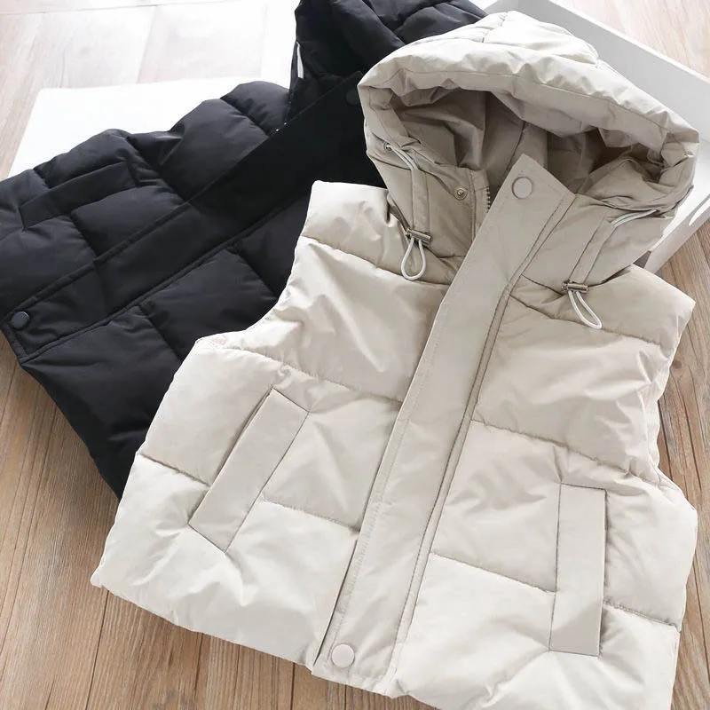 Теплый жилет на подкладке из хлопка с капюшоном для девочек сезон осень зима