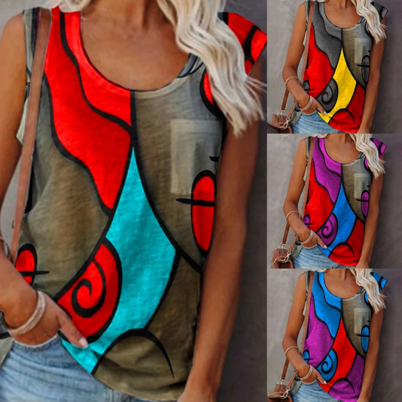 

Женская Винтажная футболка без рукавов, с круглым вырезом