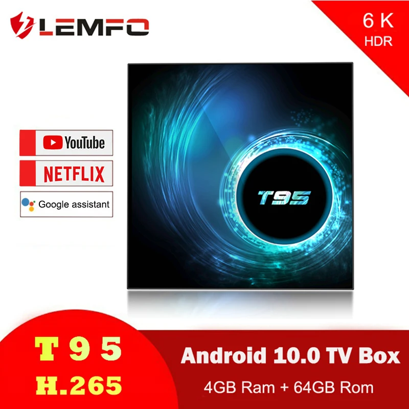 Смарт ТВ приставка LEMFO T95 Android 10 0 медиаплеер Allwinner H616 H.265 6K Google голосовой помощник