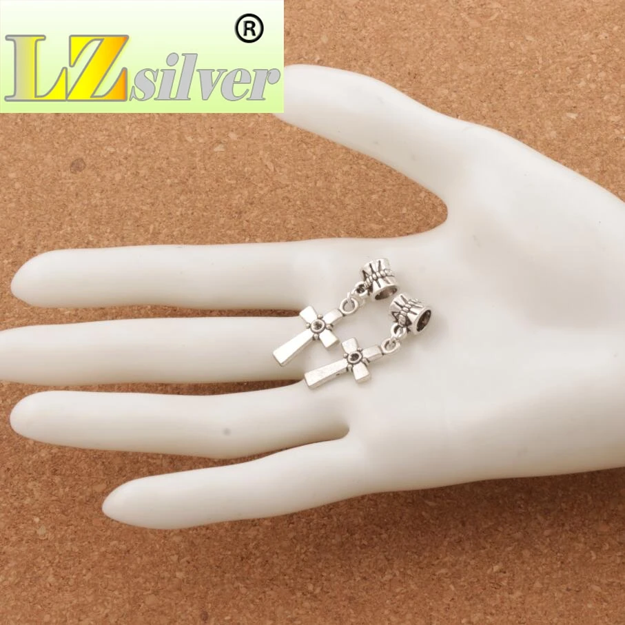 Christian Cross Dots Charm Big Hole Beads 11.7x32.7mm 100pcs Zinc Alloy Dangle Fit European Bracelets B512