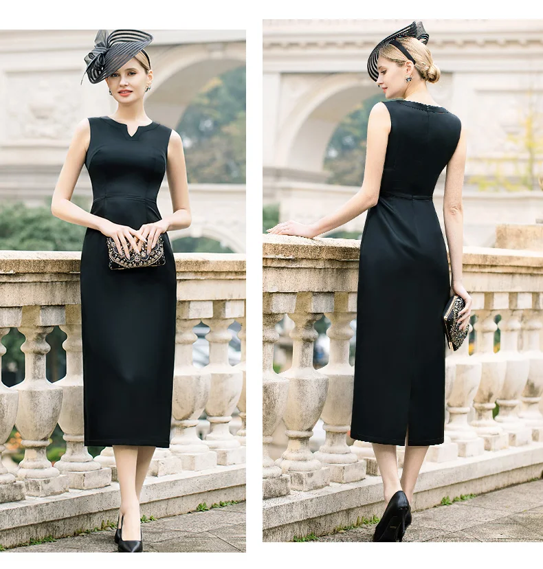

Fashion Office Lady Straight Dress Women Gorgeous Black Pencil Dress V Neck Korean Dress Evening 9112