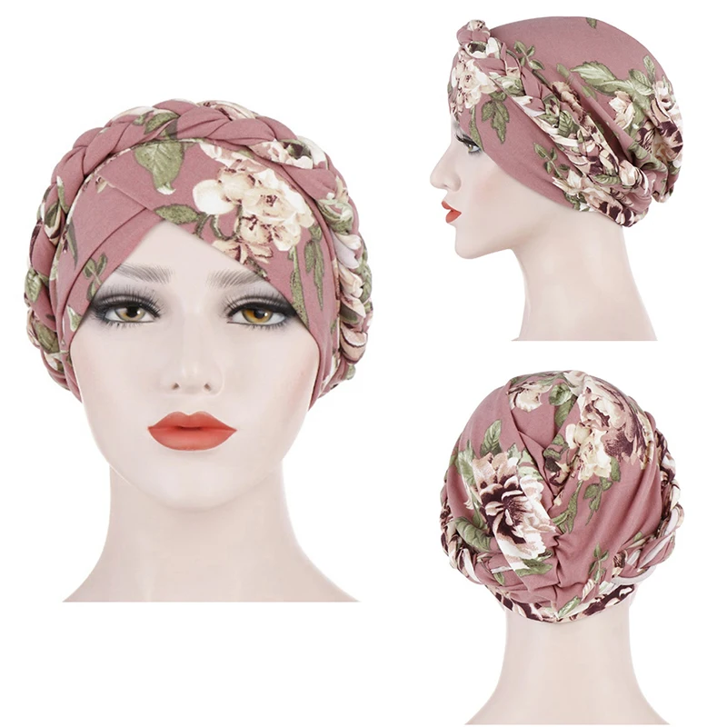 

1PC Headwear Cap Muslim Turban Hair Accessories Fashion Women Print Braided Bandanas Headband Headwear