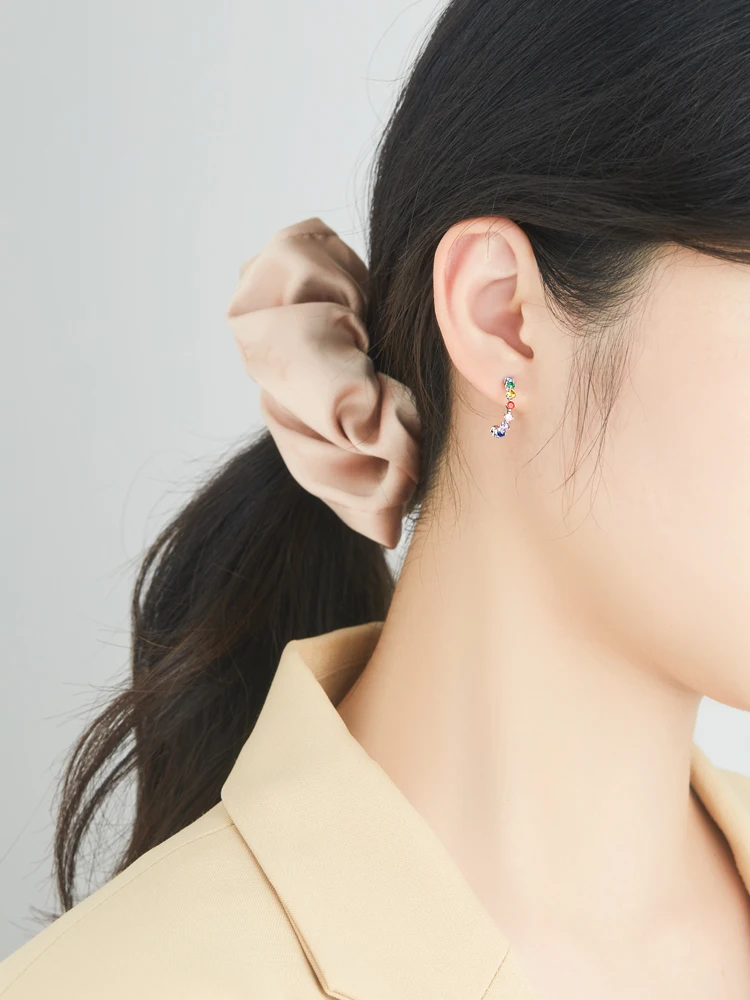 

ZEMIOR For Women Rainbow Silver Stud Earrings 100% 925 Sterling Silver Colorful Zircon Earring Gift for Girl Fine Jewelry