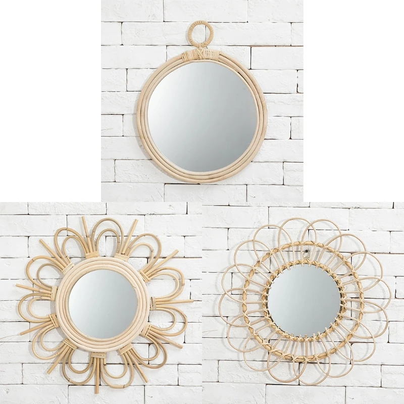 

Rattan Innovative Art Homestay Decoration Makeup Mirror Dressing Bathroom Wall Hanging Mirrors Craft Photo Props