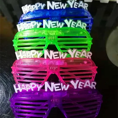 happy new year Очки с мигающими светодиодами вечерние декоративные светящиеся подарочные светящиеся праздничные новогодние вечерние поставки - Цвет: happy new year