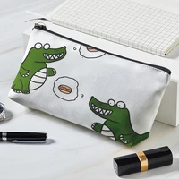 cute cartoon dinosaur printed canvas womens makeup bag portable toiletries organize zipper bag travel make up bag cosmetic