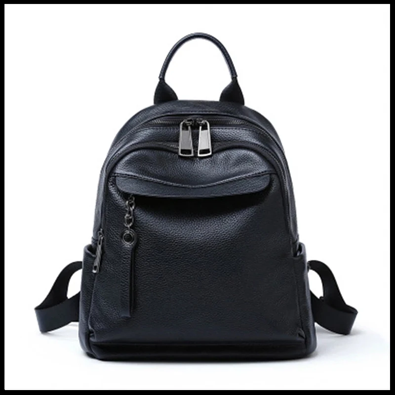 

Natural Cowhide Leather Solid Color Zipper Women Backpack 2021 New Arrival Large Capacity Travel Bag For Ladies
