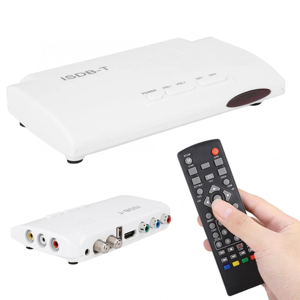 FTA ISDB-T TV Tuner Receiver Digital Terrestrial Set Top Box Full HD 1080P USB Recorder EPG HDMI Out VHF UHF Brazil Peru Antenna