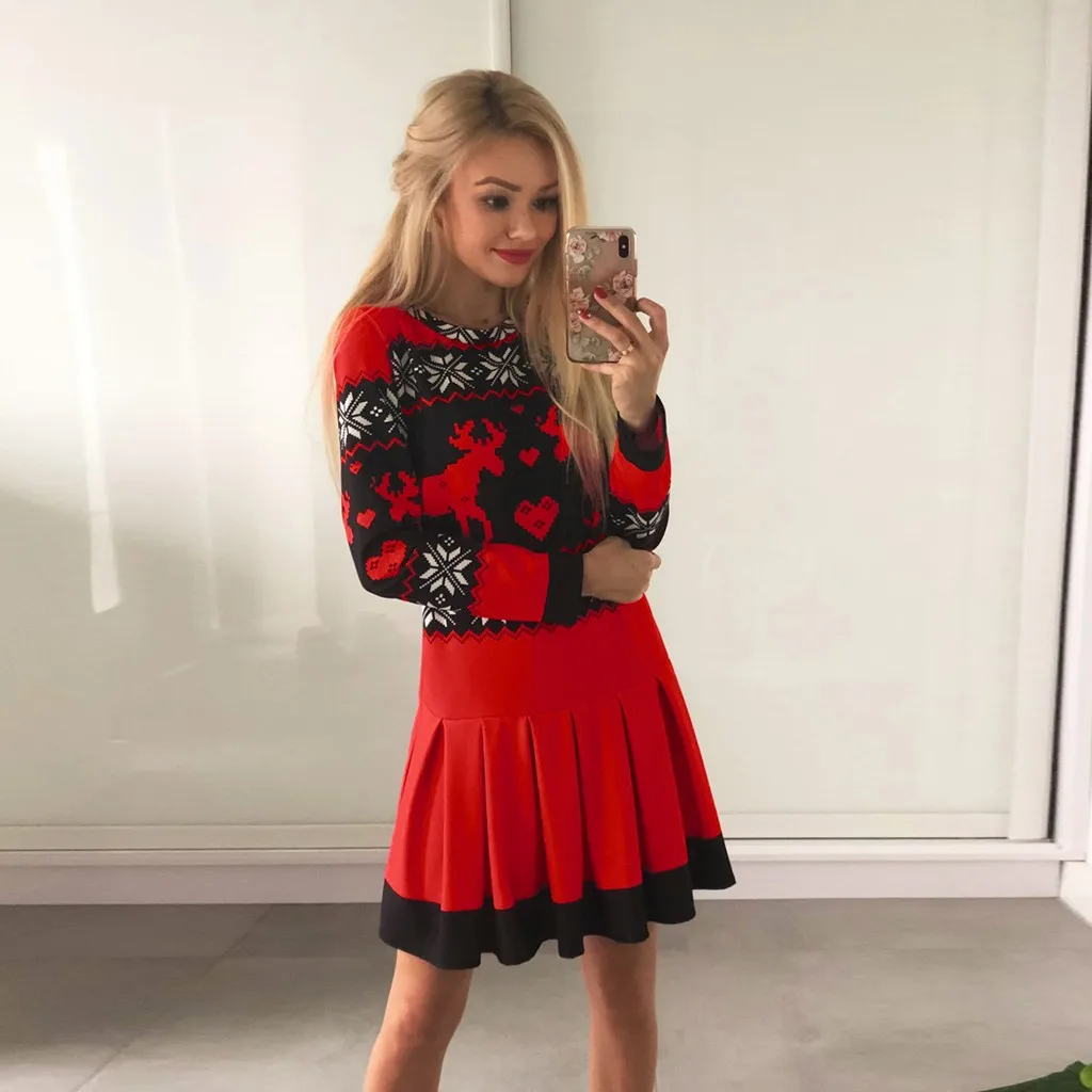 Женское платье Vestidos Рождественский принт свитер со снежинками вязаный женские