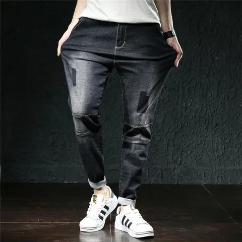 Джинсы мужские джинсовые, черные Брендовые брюки Jens, ковбойские модные синие Стрейчевые брюки-султанки в стиле хип-хоп, большие размеры 40 42 44 46