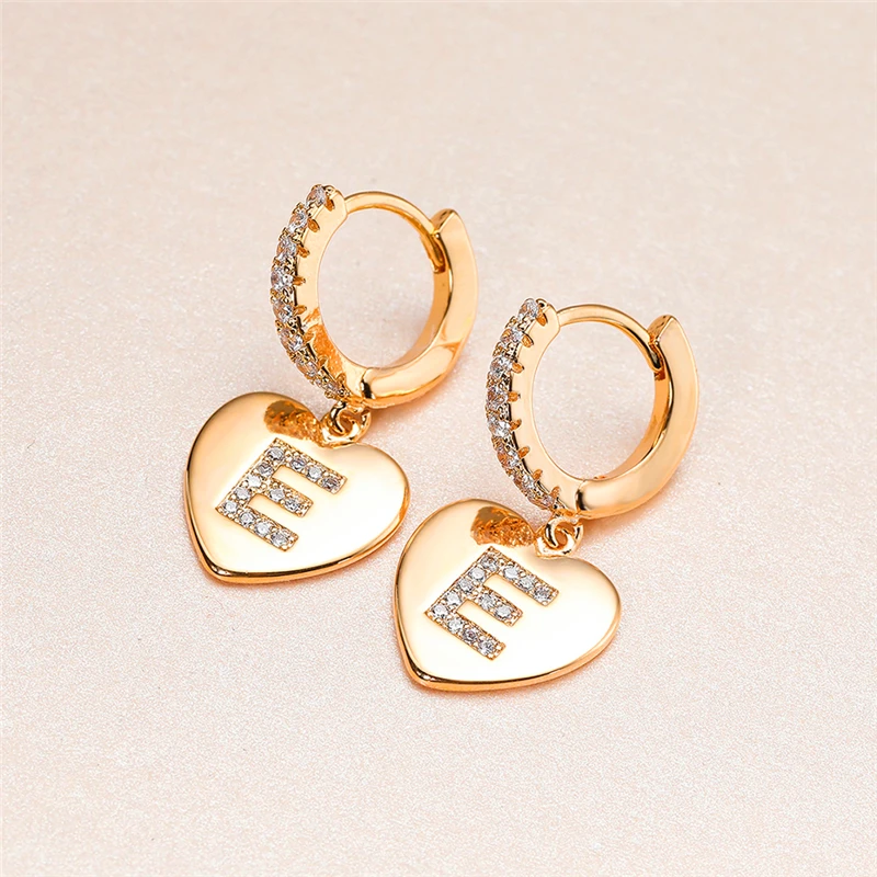 

Dainty Female Crystal Letter A-Z Earrings Classic Gold Color Wedding Earrings For Women Vintage Bride Love Heart Hoop Earrings