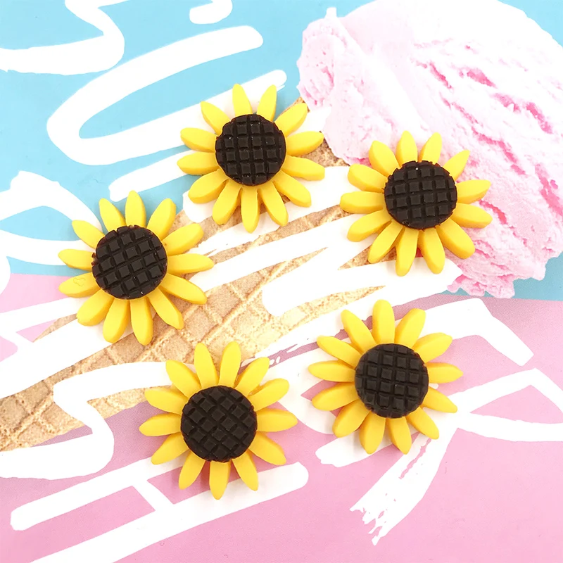 10 шт./лот Подсолнух кабошон из смолы с плоской задней частью кавайный головной