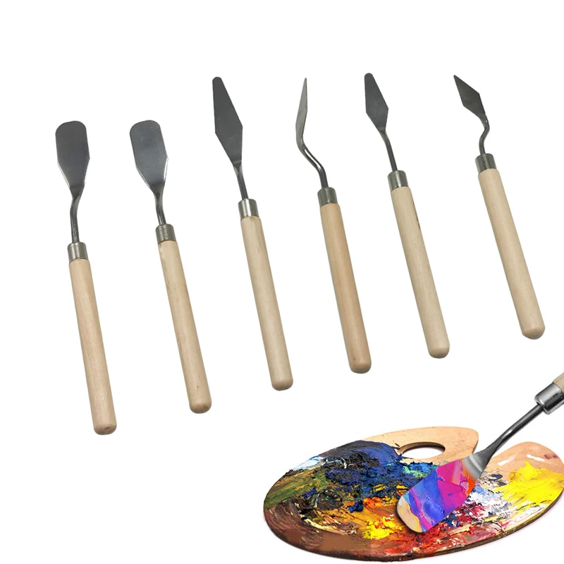1 Pcs Student art supplies gouache paint scraper single wooden handle stainless steel painting palette knife oil painting knife