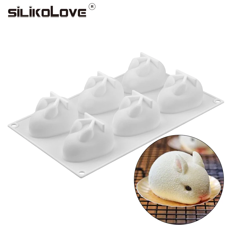 

SILIKOLOVE New Cake Decorating Moulds Silicone 3D Bunny Rabbit Cake Molds Silicone Molds for Baking Dessert Mousse 6 Forms