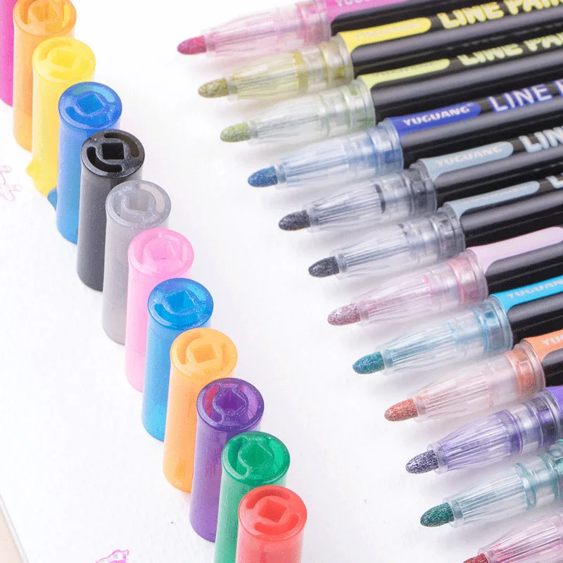 

12 Pcs Metallic Magic Highlighte Pen Outline Markers Pen Set For Scrapbooking Doodling Art Drawing School Stationery Supplies