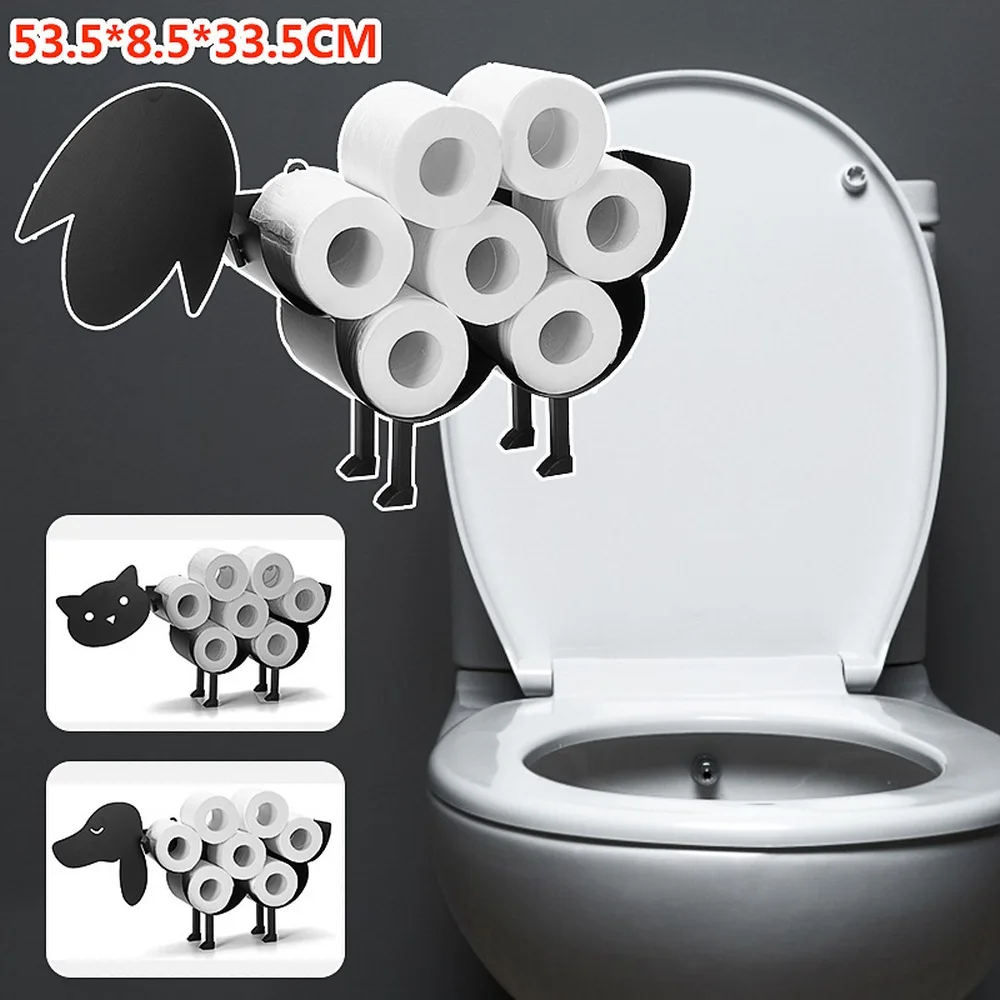 

Household Iron Roll Paper Holder Black Sheep Cat Dog Crafts Bathroom Shelf Ornaments Toilet Roll Holder Kitchen Bathroom Storage