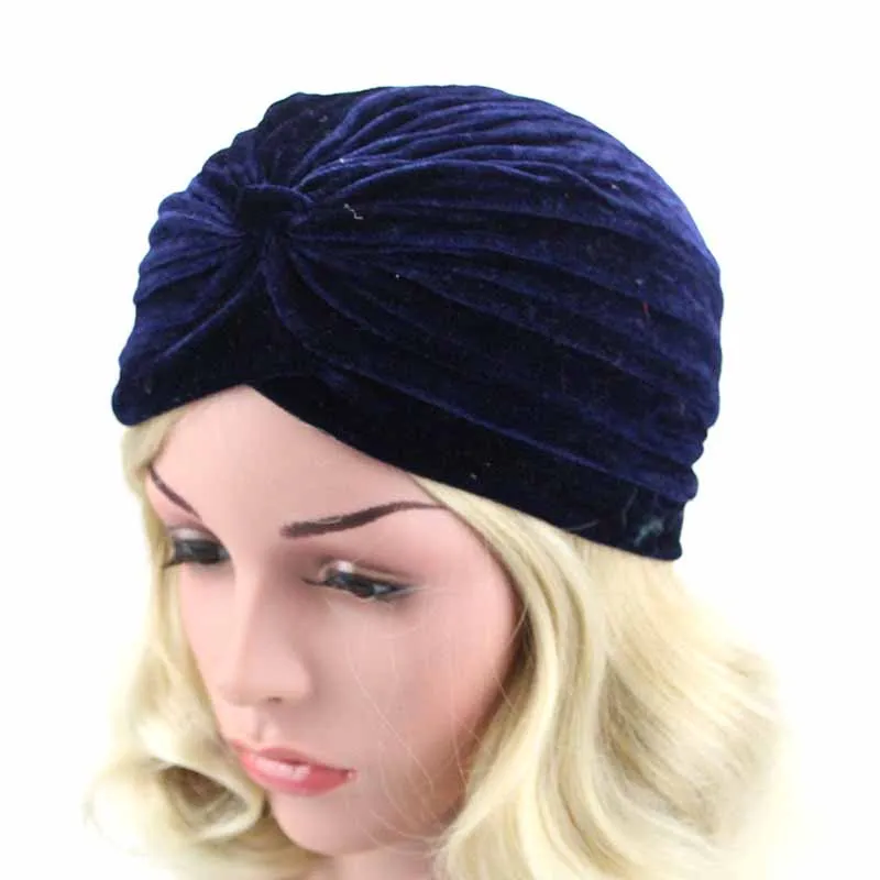 STYLE 2 velvet blue Индийская женская шапка-тюрбан с блестящим серебристым золотым узлом, осенне-зимний теплый головной убор, Повседневная Уличная Женская индийская шапка - Цвет: STYLE 2 velvet blue