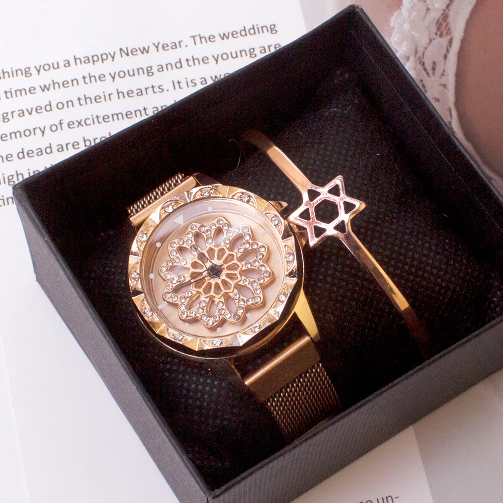 

Women watch Set Starry Sky Flower Bracelet Watch Set Casual Luxury Buckle Quartz Wristwatches Clock Relogio Feminino