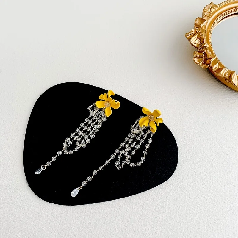 

Orgin Summer Delicate Matte Metal Flower Tassel Earrings for Women Korean Style Water Drop Crystal Dangle Earrings Party Jewelry