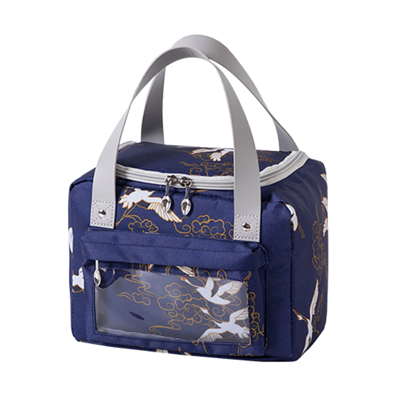 

Women Aluminum Foil Office School Box Insulated Tote With Handle Reusable Large Capacity Container Front Pocket Lunch Bag Zipper