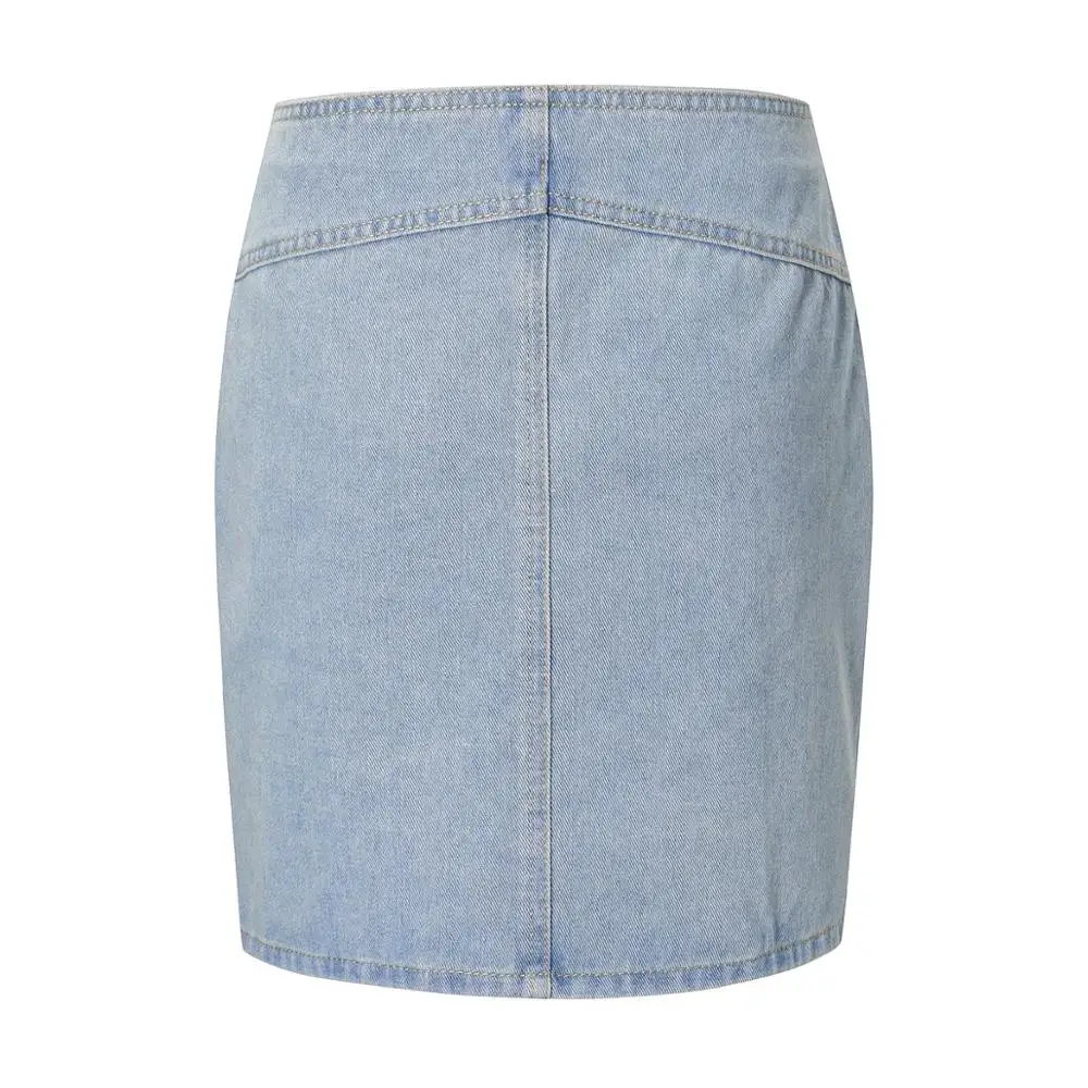 

Summer Skirts Womens 2020 Blue Solid Casual High Waist Sexy Pencil Denim Micro Mini Skirts High Street Button Jeans Office Skirt
