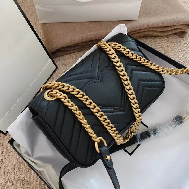 

2021 New Women's Bag Luxury Fashion Famous Brand Designer Shoulder Diagonal Marmont Leather Chain Rectangular Love GG Mini